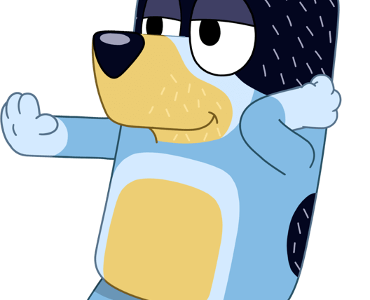 Picture of Bandit Heeler from the TV show "Bluey" dancing.